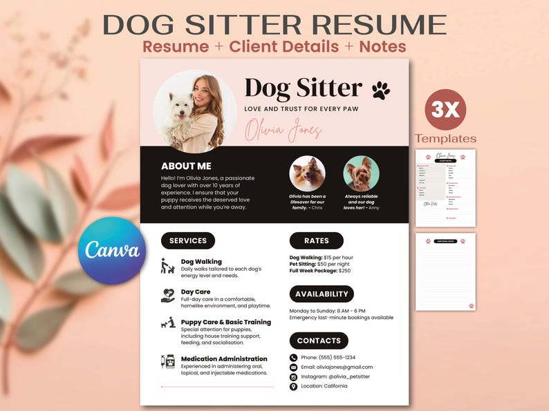 Dog Sitter Resume Canva Template - Il 794xN.6455719644 E0of 