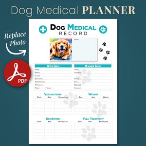 Dog Medical Record schedule Printable and Digital use Planner Sheet PDF Vet Health Tracker Dog Sitter Manual Fulfill Dog sitting calendar