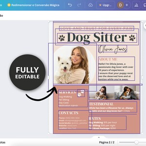 Fully editable Canva Templates. Dog Sitter Resume flyer CANVA Template editable Professional Pet Care Services Brochure Profile custom Social Media Kit digital dog sitting