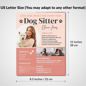 Size: Dog Sitter Resume flyer CANVA Template editable Professional Pet Care Services Brochure Profile custom Social Media Kit digital dog sitting