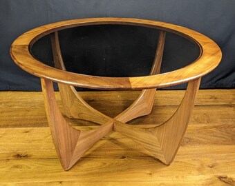 Vintage 1960s G Plan Teak Astro Coffee Table with Smoked Glass designed by Victor B Wilkins