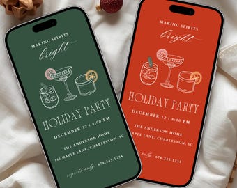 Holiday Cocktail Party Evite | Editable Christmas Making Spirits Bright Mobile Invite | Fun & Festive Template