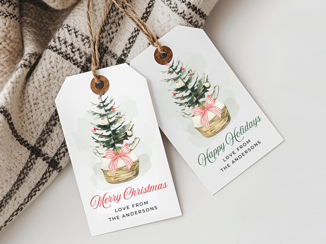 Watercolor Christmas Gift Tag Template | Printable Holiday Tags (canva ...