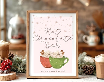 Hot Chocolate Bar Sign | Editable Christmas Party Printable Table Sign (Canva Template)