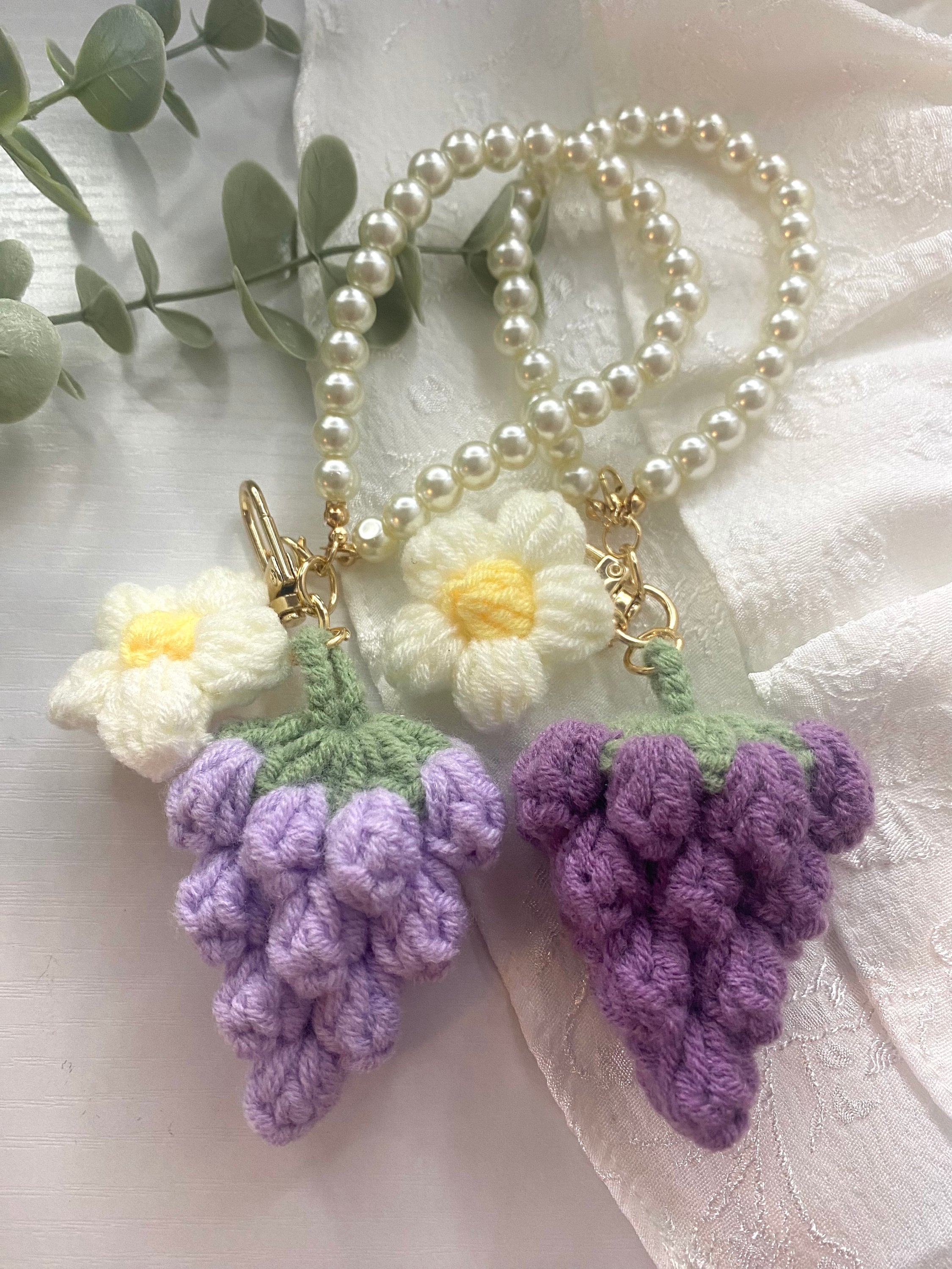 ハンドメイド Handmade Crochet Keychain - Fruit and Flower Keychain - Bag