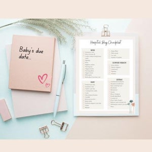 Lista de verificação da bolsa do hospital para impressão, lista de bolsa do hospital, lista de verificação essencial para bebês, lista de verificação para bebês, download instantâneo, bolsa do hospital, mamãe e papai