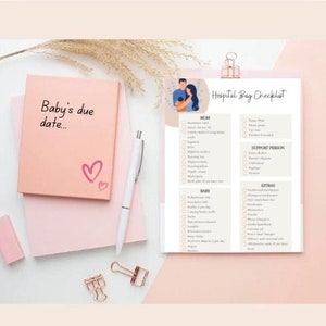 Lista de verificação da bolsa do hospital para impressão, lista de bolsa do hospital, lista de verificação essencial para bebês, lista de verificação para bebês, download instantâneo, mãe e pai, bolsa do hospital