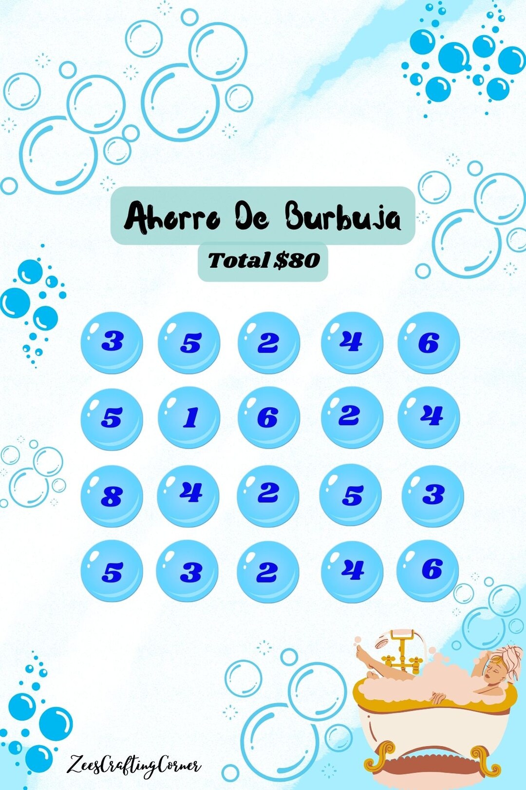 Bubble Bath Savings Challenge, Easy Savings Challenge, Monthly, Weekly