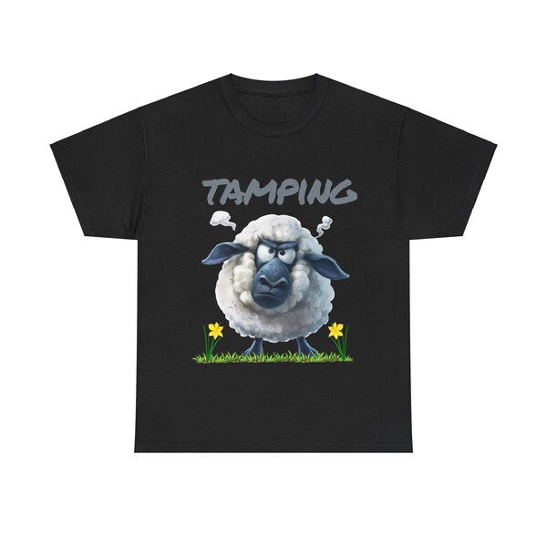 Angry Welsh Sheep Tamping Unisex Cotton T-Shirt - Funny Steam Ears Design - Wales Humour Tee - Black & White - Unique Gift Idea