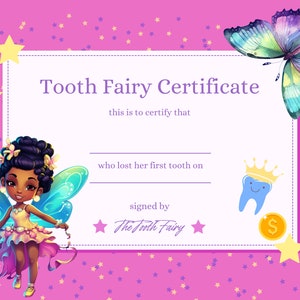 Certificato personalizzabile per la fatina dei denti - Certificato regalo per dente perso - Certificato modello modificabile e stampabile - Download istantaneo