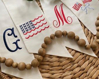 Scalloped Flag one Double Flag July 4th Wreath Sash, Custom Monogram