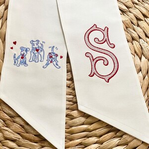 Puppy Love Valentine&#39;s Day Embroidered Wreath Sash, Monogrammed Wreath Sash, Personalized, Monogram