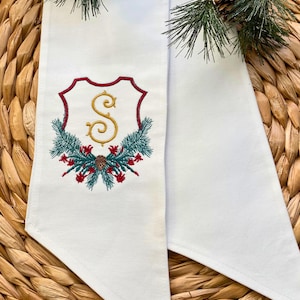 Christmas Crest Wreath Sash, Monogrammed Wreath Sash, Personalized, Embroidered