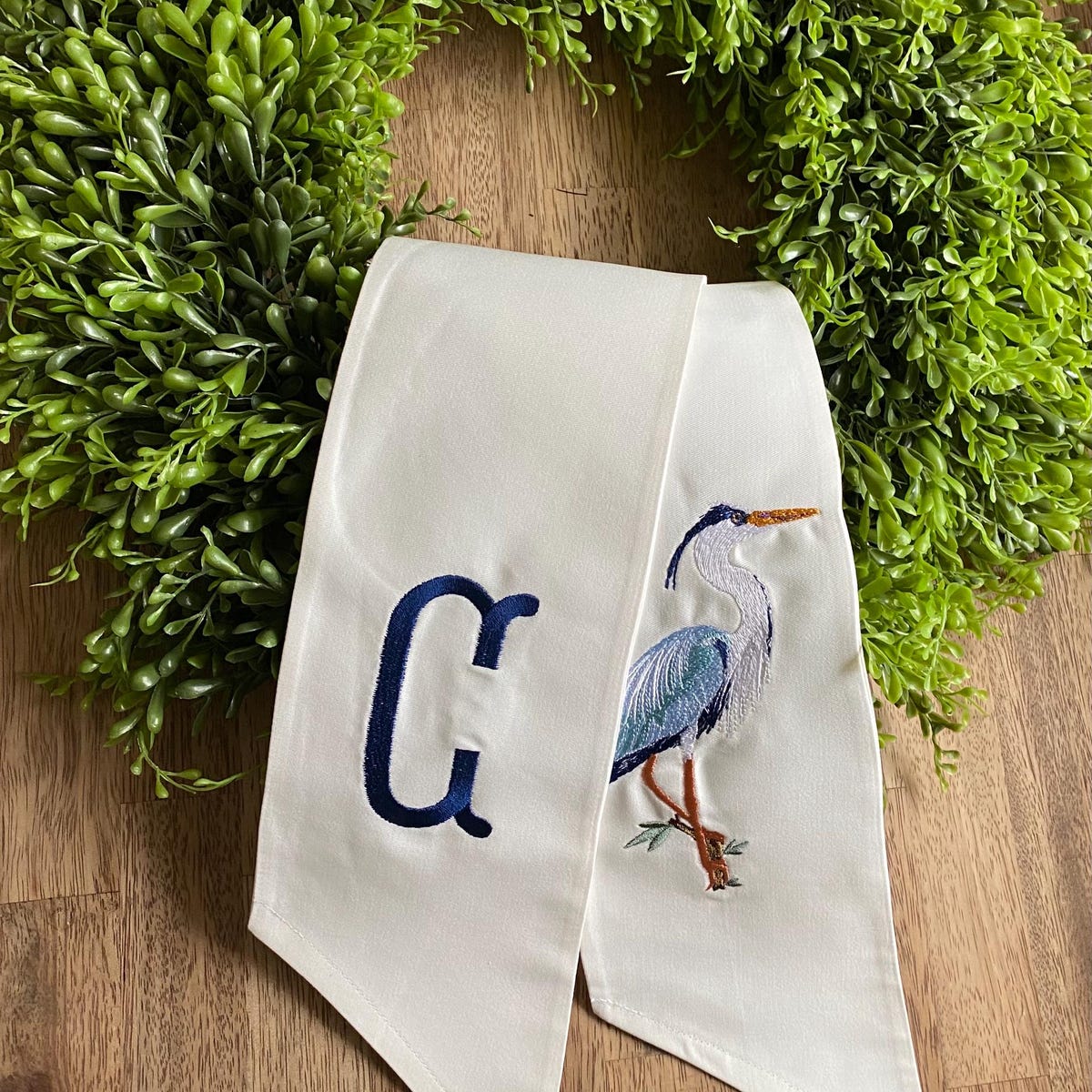 Blue Heron Embroidered Wreath Sash, Monogram, Personalized - Etsy