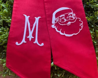 Embroidered Santa Christmas Wreath Sash, Monogrammed
