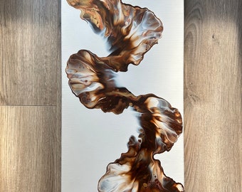 Acrylic Painting Dutch Pour Fluid Art Technique Modern Brown and Gold Wall Decor