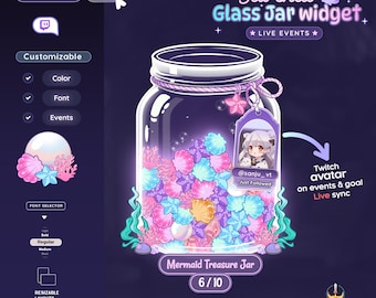 Seashell Falling Bubble Glass Jar Goal Widget for Twitch & StreamElements | Sub Follower Donation Bits Goal + Live Alert Tag Avatar