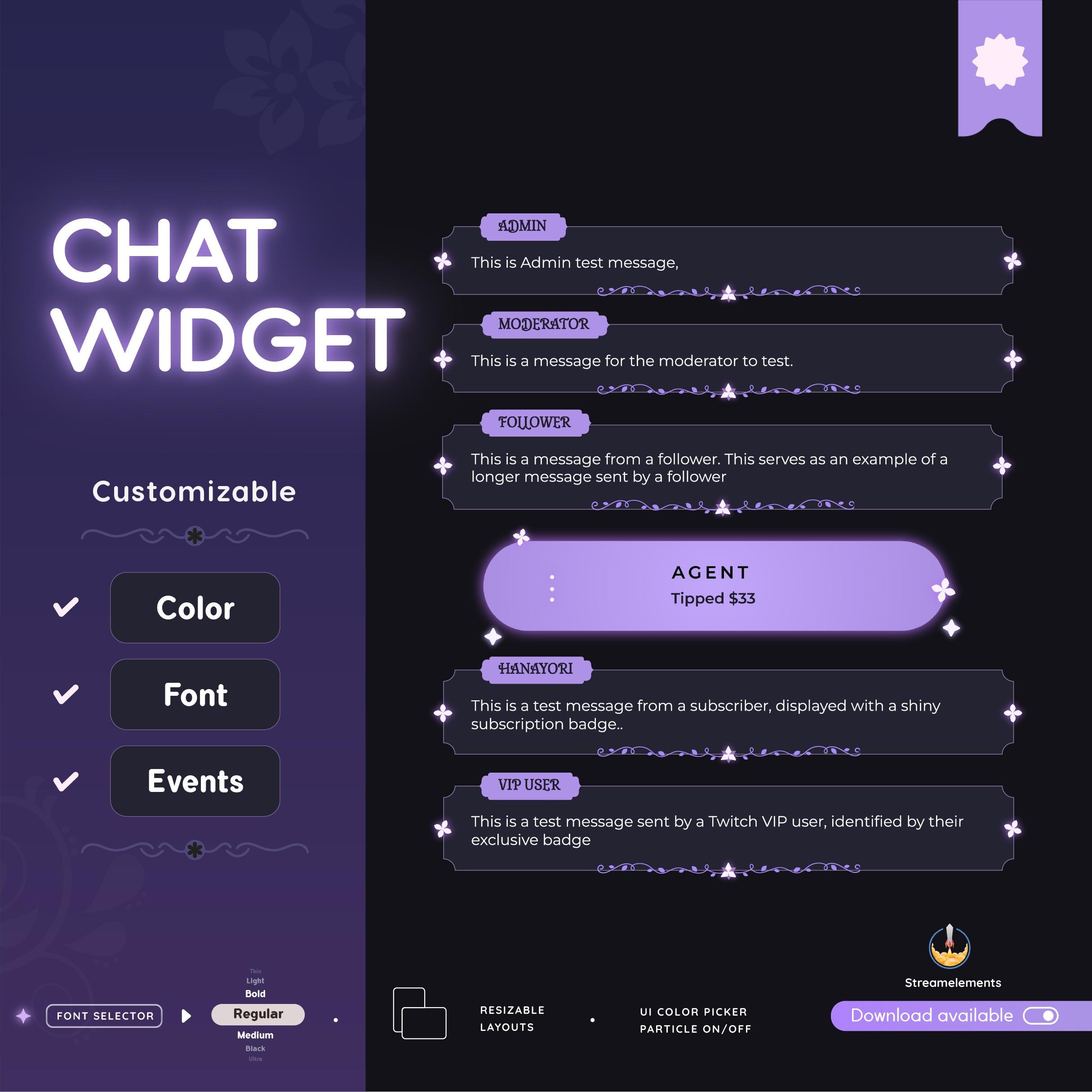 Elegant Floral Chat Widget: Purple Nature Theme (StreamElements)