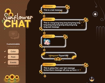 Trasparent Sunflower Chat Widget: Sunflower Glass Stream Overlay (Streamelements)