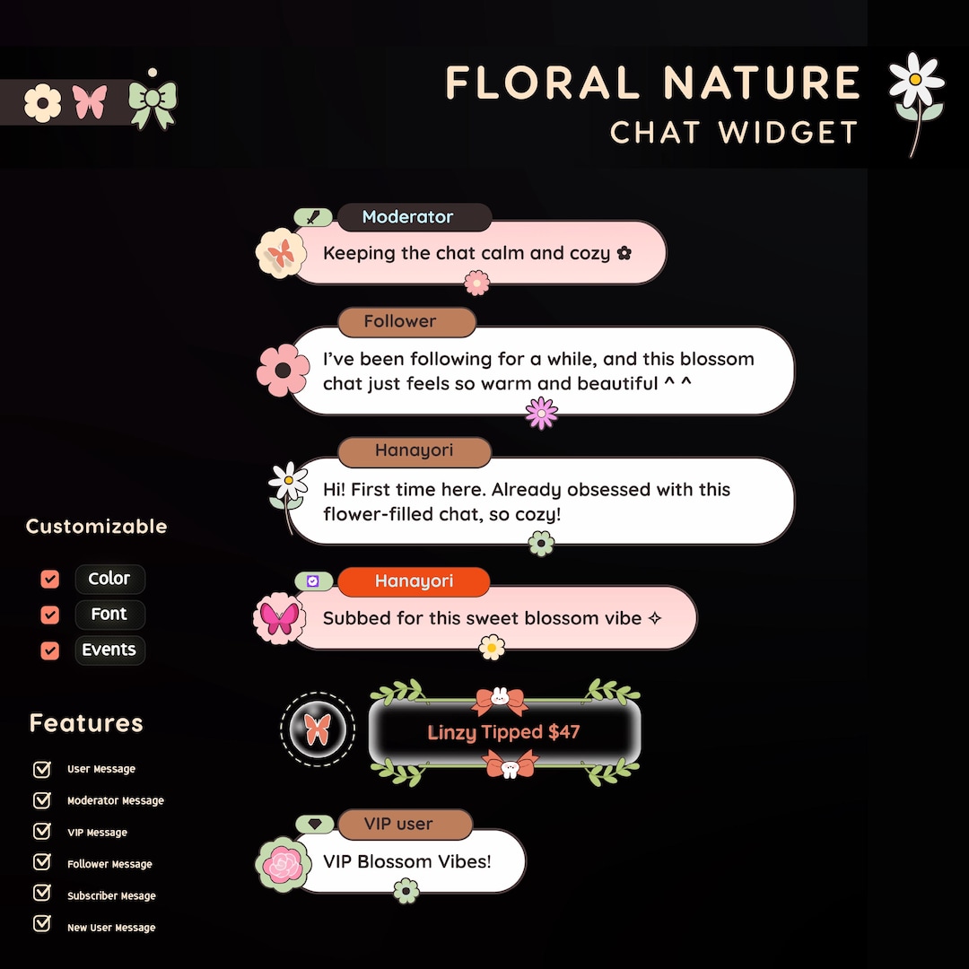 Flower Blossom Chat Widget: Customizable Streamelements Twitch Overlay ...