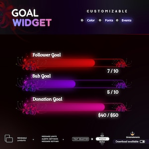 Spider Lily Goal Widget | Customizable Gradient Colors for Twitch Streamers (Streamelements)