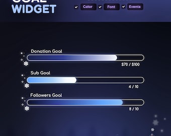 Winter Glow Slider Goal Widget | Customizable Gradient Colors Goal Bars Snow | Streamelements OBS