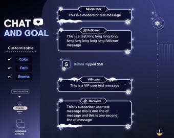 Chat et widget d'objectif Winter Night Glow : superposition de flux personnalisable (Streamelements)