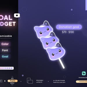Dango Cat Goal Widget | Cute Dango Goal Widget for Twitch Streamers | Fully Customizable | Streamelements Streamlabs OBS