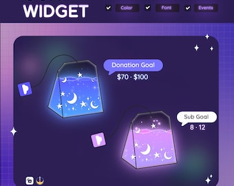 Cosmic Tea Bag Goal Widget – Customizable Star Moon Stream Overlay (Digital Download)