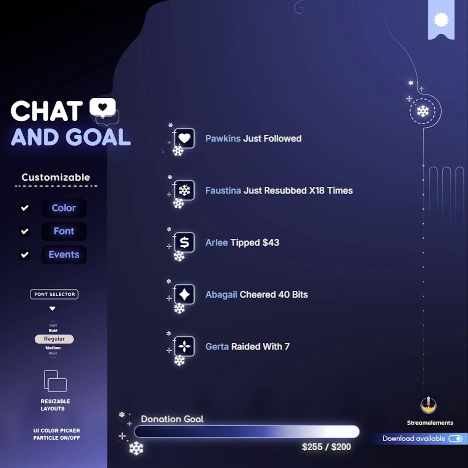 Winter Night Glow Chat & Goal Widget: Customizable Stream Overlay ...