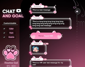Niedliches Katzen Chat Widget - Glas Stream Overlay, StreamElements OBS
