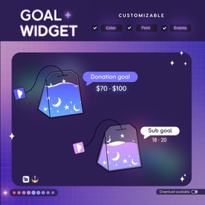 Teabag Goal Widget-Cute Star Moon Cosmic Gradient Customizable Goal Widget for Twitch Streamers -Streamelements StreamLabs OBS
