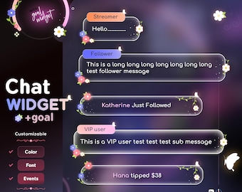 Floral Stream Chat Widget: Transparent Glass, Customizable (Streamelements)