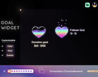 Twitch Rainbow Liquid Heart Filling Goal Widget | Animated Liquid Goal Widget | Fully Customizable For Streamelements Streamlabs and OBS