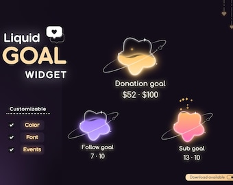 Glass Starry Goal Widget: Customizable Glass Liquid-Filling Design and Animation (StreamElements)