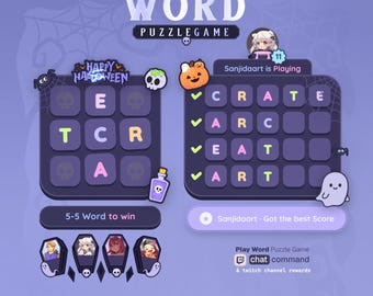 Spooky Word Game Twitch Overlay | Halloween StreamElements Widget | Animated Chat Wordle with Sound FX, Coffins Hall of Fame & Live Score