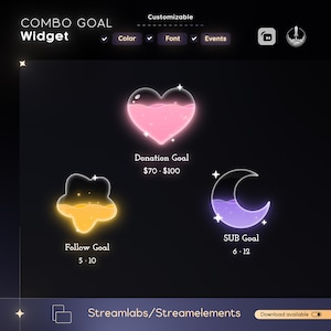 Customizable Star Moon Combo Goal Widget for Streamers (Streamlabs/Streamelements)
