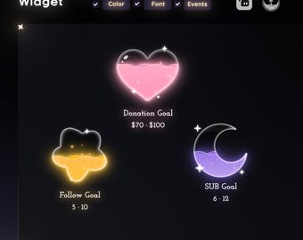 Widget obiettivo combinato stella-luna personalizzabile per gli streamer (Streamlabs/Streamelements)