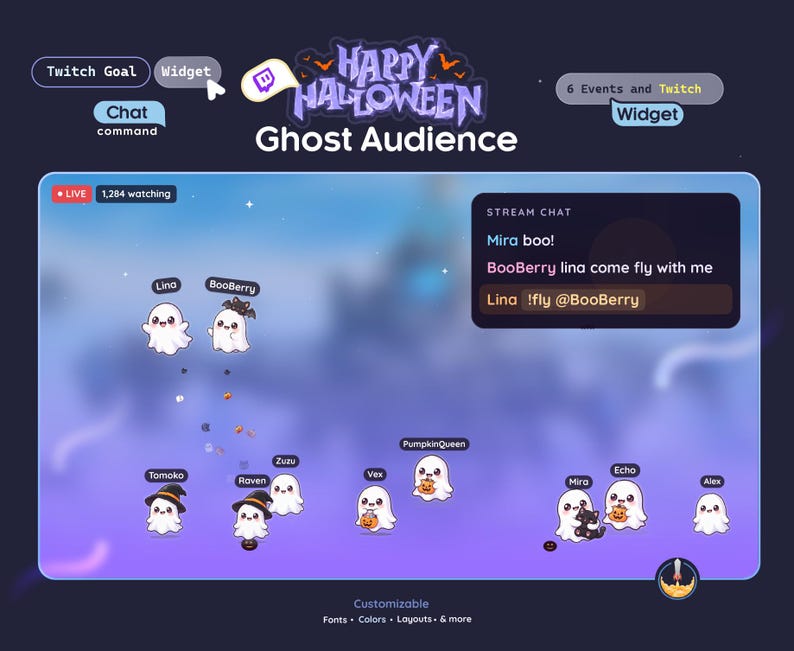Ghost Stream Layout Ghost Party Twitch Widget, Animated Halloween Stream Overlay, Cute ...
