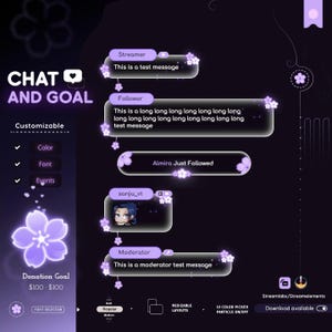 Purple Sakura Chat Widget: Stream Overlay for Twitch (Streamelements Digital Download)