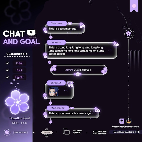 Purple Sakura Chat Widget: Stream Overlay for Twitch (Streamelements Digital Download)