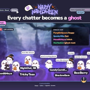 Spökchattfest StreamElements-widget, varje chattare blir ett spöke, Halloween Twitch-överlägg, interaktiv chatt- och varningswidget