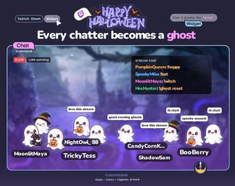 Ghost Chat Party StreamElements Widget, Every Chatter Becomes a Ghost, Halloween Twitch Overlay, Interactive Chat & Alert Widget