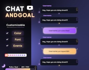 Widget de chat Twitch Glow / Widget de chat Moon / Widget de chat Purple Moon Glow / Totalmente personalizable para sus necesidades de transmisión