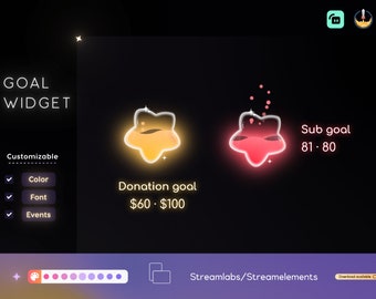 Widget de objetivo de estrella de Twitch Glass / Widget de estrella de Glas lindo / Widget de objetivo de líquido animado / Totalmente personalizable para Streamelements y OBS