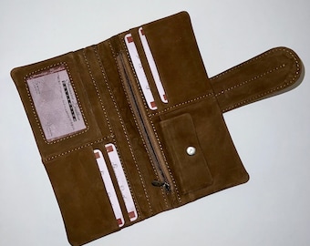 Custom Handmade 2 Fold Leather Cow Nubuck Men's Wallet - Brown