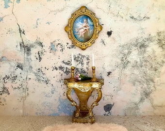 Juego de casa de muñecas - Consola Shabby Chic, pintura, candelabros, alfombra, tulipanes Casa de muñecas Miniateres barroco rococó