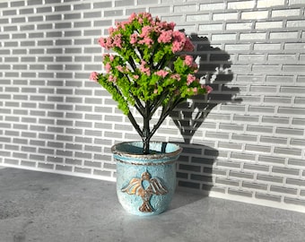 Dollhouse Miniature Pink Blooming Tree in a Planter, 1:12, Shabby Chic and Romantic