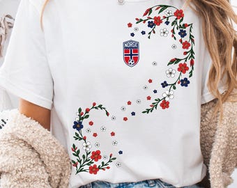 Norway Fan Shirt | Norge Fotball Fan | Soccer Game Day T-Shirt | Women's Norway Team Tee | Floral World Football Cup Merch