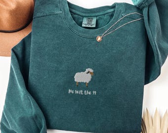 Embroidered Christian Crewneck | Comfort Colors Bible Verse Sweater | Lost Sheep Sweatshirt | Jesus Leaves The 99 | Christianity Gift